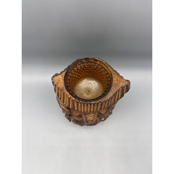 Vtg 70s Hand Carved Wooden Owl Votive Candle Holder‎ Amber Glass Eyes Boho - Picture 2 of 7